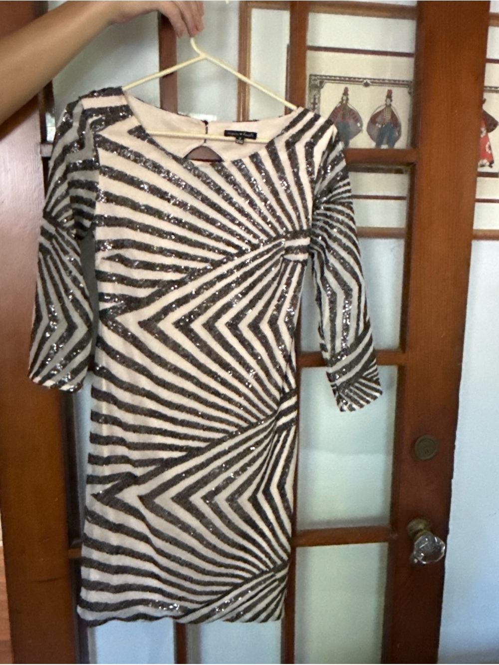 Sequin Hearts Black & Cream Zebra Sequin Bodycon Cutout Dress Size 3